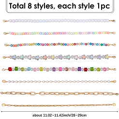 8 шт. 8 стиля акриловых бусин и алюминиевых тросовых цепей и 304 нержавеющей стали цепи для бейсбольной кепки&nbsp;HJEW-SC0002-47