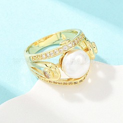 Женские кольца на палец из латуни с микропаве и кубическим цирконием&nbsp;RJEW-D340-02G-07