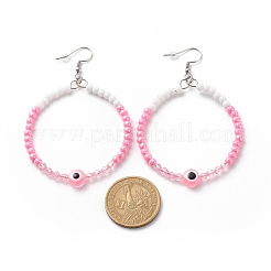 Серьги-подвески с большим кольцом из смолы и акриловыми бусинами&nbsp;EJEW-JE04999-02