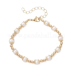 Браслеты из натурального культивированного пресноводного жемчуга и латунных бусин для женщин&nbsp;BJEW-JB13015-01