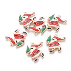 合金エナメルチャーム  クリスタルラインストーン付き  父のクリスマス/サンタクロース  レッド  ゴールドカラー  23x23.5x2mm  穴：1.6mm&nbsp;PALLOY-E574-01G