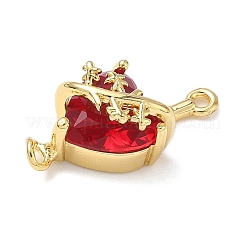 Подвески-соединители в виде священного сердца из латуни со стеклом темно-красного цвета&nbsp;X-KK-L253-27G-05