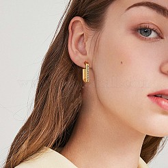 クリアキュービックジルコニア長方形スタッドピアス  430ステンレススチール製ハーフフープピアス（女性用）  ゴールドカラー  20x13x3mm&nbsp;JE942A