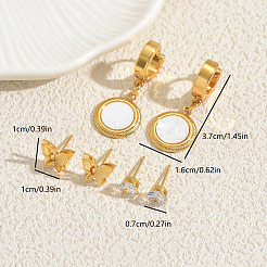 3 пара серег из нержавеющей стали с плоскими круглыми оправами и бабочками IX5704