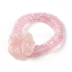 ナチュラルローズクオーツマルチ連ストレッチブレスレット  花  2-1/8インチ〜2-1/4インチ（5.5~5.8cm）&nbsp;BJEW-L672-A02
