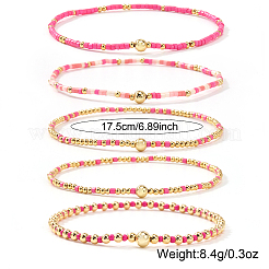 Set di 5 braccialetti elasticizzati da donna in stile bohémien con perline di vetro e perline di ottone&nbsp;XX3462-6