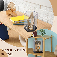 Шестиугольные пластиковые с акриловыми минифигурками витрины с черными основаниями&nbsp;ODIS-WH0079-052