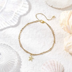 Браслеты на ногу из сплава с подвеской в виде морской звезды из нержавеющей стали 304 с двойной цепочкой для женщин AJEW-AN00756