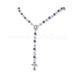 Круглые четки ручной работы из синего и белого фарфора и окрашенного натурального лазурита&nbsp;NJEW-JN05750