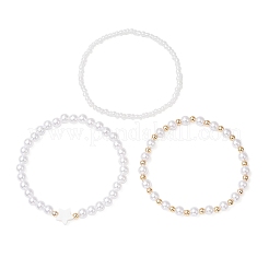 3 шт. 3 стиля АБС-пластиковые искусственные жемчужные бусины и ракушечные бусины эластичные браслеты для женщин&nbsp;BJEW-JB11798