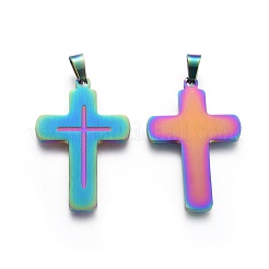 イオンプレーティング（IP）304ステンレスペンダント  クロス  虹色  38x25x2mm  穴：4x6mm&nbsp;STAS-F211-13