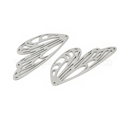 304ステンレスペンダント  レーザー切断  蝶の羽  ステンレス鋼色  48.5x20x1mm  穴：1.4mm&nbsp;LS-STAS-WH0033-06P