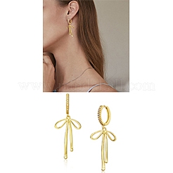 1 paio di orecchini a cerchio con fiocco in ottone micro pavé di zirconi cubici trasparenti per donna&nbsp;EJEW-SZ0002-04G