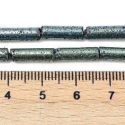 電気メッキされた天然溶岩岩ビーズ連売り  コラム  メッキグリーン  13x4mm  穴：1mm  約31個/連  15.35''~15.75''（39センチメートル）&nbsp;G-K388-03B-06