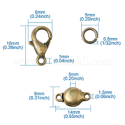 DIYのジュエリーパーツ  真鍮マグネットクラスプ付き  合金カニカンと真鍮の丸カン  アンティークブロンズ  10x6mm  穴：1mm&nbsp;DIY-TA0001-77AB