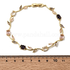 Blätterförmige Messing-Gliederarmbänder mit Mikropavé-Zirkonia-Fassung für Damen&nbsp;BJEW-D455-01G-05