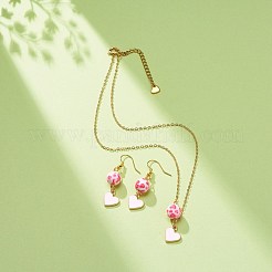 Cuore smaltato in lega con orecchini pendenti con collana pendente con perline in resina&nbsp;SJEW-JS01249