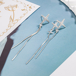 Серьги-гвоздики с кисточками из прозрачного кубического циркония с микропаве из латуни&nbsp;FS-WG16151-01