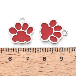 合金エナメルチャーム  カドミウムフリー＆鉛フリー  犬の足跡  プラチナ  ファイヤーブリック  17.5x16x1.5mm  穴：2mm&nbsp;ENAM-YW0006-01P-05