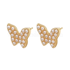 Серьги-гвоздики с бабочками из латунного АБС-пластика EJEW-L275-10G