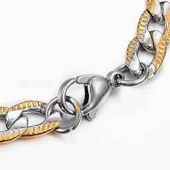 304ステンレススチールジュエリーセット  テクスチャ加工されたカーブチェーンのブレスレット＆ネックレス  カニカン付き  ゴールデン·ステンレス鋼色  23.62インチ（60cm）  8-5/8インチ（220mm）&nbsp;SJEW-H067-08GP