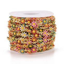 Латунные цепочки с цветком ромашки и овальными звеньями CHC-I035-13G-08