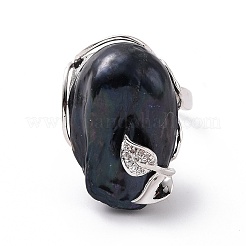 Самородок натурального жемчуга с листом кубического циркония RJEW-P033-02P-01A