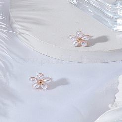 1 пара сережек-гвоздиков из пластикового сплава с имитацией жемчуга в виде цветка&nbsp;EJEW-LP0008-021