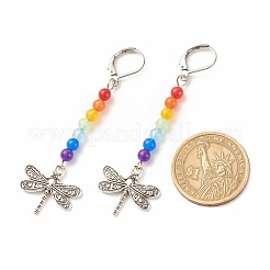Jade de malaisie naturel avec boucles d'oreilles longues à levier en alliage libellule&nbsp;EJEW-JE04909-04