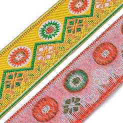 刺繍チロリアンテープ  ジャカードリボン  服飾材料  花柄  きいろ  2インチ（50mm）  7 m /ロール&nbsp;OCOR-WH0064-13F