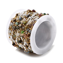 Цепочки ручной работы из нержавеющей стали 304 и натуральных камней с бусинами CHS-L031-06G-01