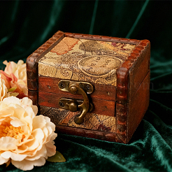 Quadratische Aufbewahrungsboxen für Schmucksets aus Holz im Retro-Stil mit Verschlüssen&nbsp;CON-CL0001-13B