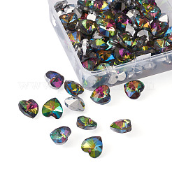 ハートの電気メッキガラスチャーム  シルバーメッキのボトム  多面カット  カラフル  14x14x8mm  穴：1.5mm  100個/箱&nbsp;EGLA-CD0001-02