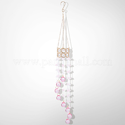 Atrapasueños colgantes con borlas de cuentas de vidrio redondas de flores para decoración de ventanas&nbsp;HJEW-WH20020-007B