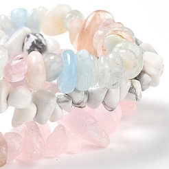 3 pz 3 stili chip quarzo rosa naturale e set di braccialetti elasticizzati con perline morganite e howlite&nbsp;BJEW-FS0001-01