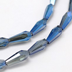 ファセットレインボーメッキティアドロップ  電気メッキガラスビーズ連売り  マリンブルー  10x4mm  穴：1mm  約60個/連  23.6インチ&nbsp;X-EGLA-F104-03A