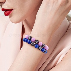 Синий натуральный машан нефрит круглый эластичный браслет из бисера&nbsp;BJEW-SW00077-03