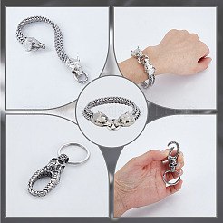 Браслеты из сплава волка и пшеницы с цепочкой и наборы из нержавеющей стали с застежками-черепами&nbsp;SJEW-GA0001-04