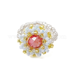 女性用フラワーガラスシードビーズストレッチリング  ミックスカラー  17mm  内径：20mm  3個/セット&nbsp;RJEW-MZ00022