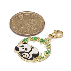 Круглое кольцо с подвеской из эмали из сплава панды HJEW-JM01042