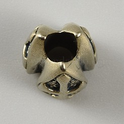 真鍮製ヨーロピアンビーズ  大穴ビーズ  シールド  アンティークシルバー  17x13mm  穴：5mm&nbsp;KK-WH0079-228AS