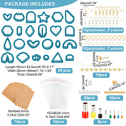 DIYイヤリング作り探しキット  スター＆リーフ＆シェル＆ファイヤープラスチックモールドカッターを含む  鉄のピアスフック & ジャンプ リング & スタッド イヤリング  穴パンチャー  アイロンとプラスチック製のイヤーナット  プルシアンブルー  136個/セット&nbsp;DIY-WH0030-52B