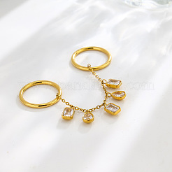 Doppelfingerringe aus Edelstahl 304 und Zirkonia&nbsp;WGBA935-01