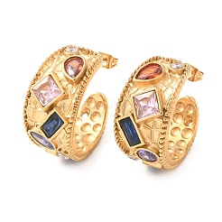 Boucles d'oreilles puces en acier inoxydable 304 serties de zirconiums cubiques pavés&nbsp;EJEW-D367-03G