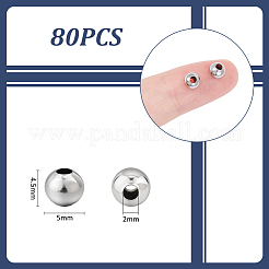 80 шт. круглые бусины из нержавеющей стали 304 с швом&nbsp;STAS-UN0063-62B-P