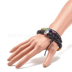 Bracelet enveloppant rond tressé en pierres naturelles mélangées à 2 boucle avec breloque en alliage arbre de vie&nbsp;BJEW-JB07871