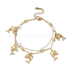 Doppellagige Satellitenkettenarmbänder aus Edelstahl 304&nbsp;BJEW-D456-02G
