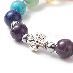 Эластичный браслет из бусин из смешанных натуральных и синтетических драгоценных камней BJEW-JB09257