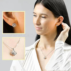 Комплекты из серег-гвоздиков и ожерелий с подвесками из латуни с микропаве из прозрачных кубических цирконий FS-WG7A8BF-01