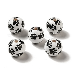 Круглые деревянные европейские бусины с принтом собачьей лапы WOOD-K007-06